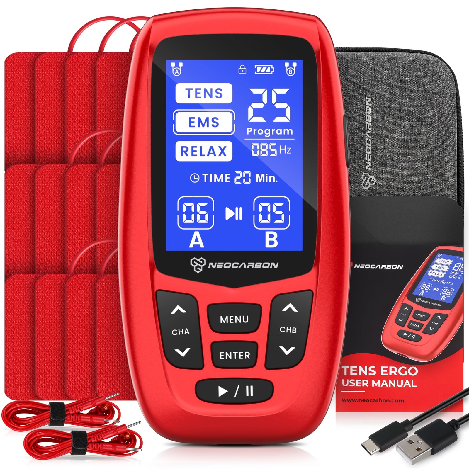 NEOCARBON TENS Unit Muscle Stimulator Ergo Machine for Pain Relief and Muscle…