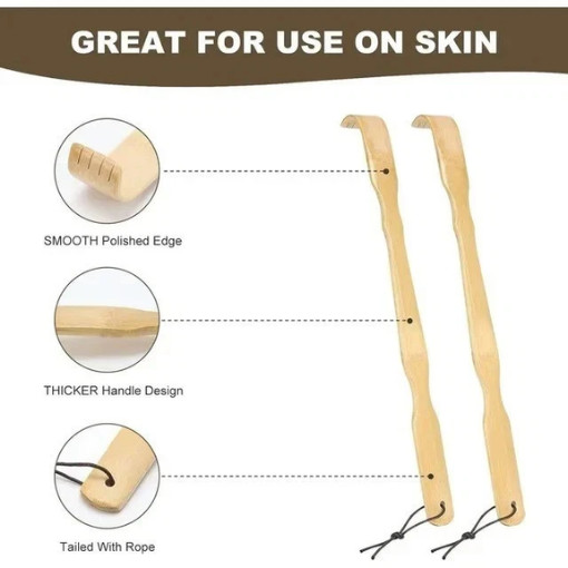 3 PCS Natural Bamboo Back Scratcher Long Reach Pick Itch Relief Tool Portable