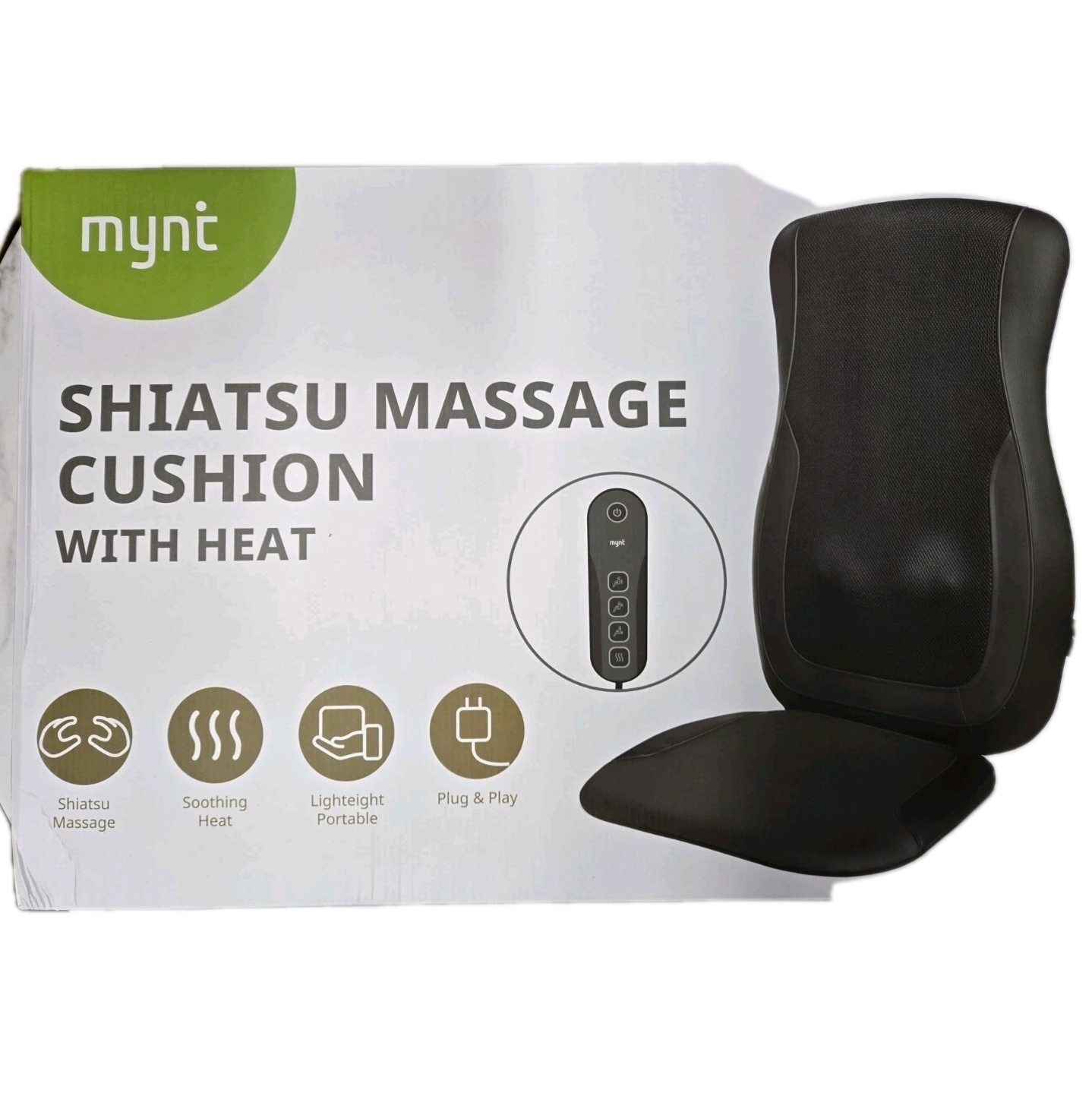 Mynt 3D Shiatsu Back Massage Cushion With Heat Remote Control Black
