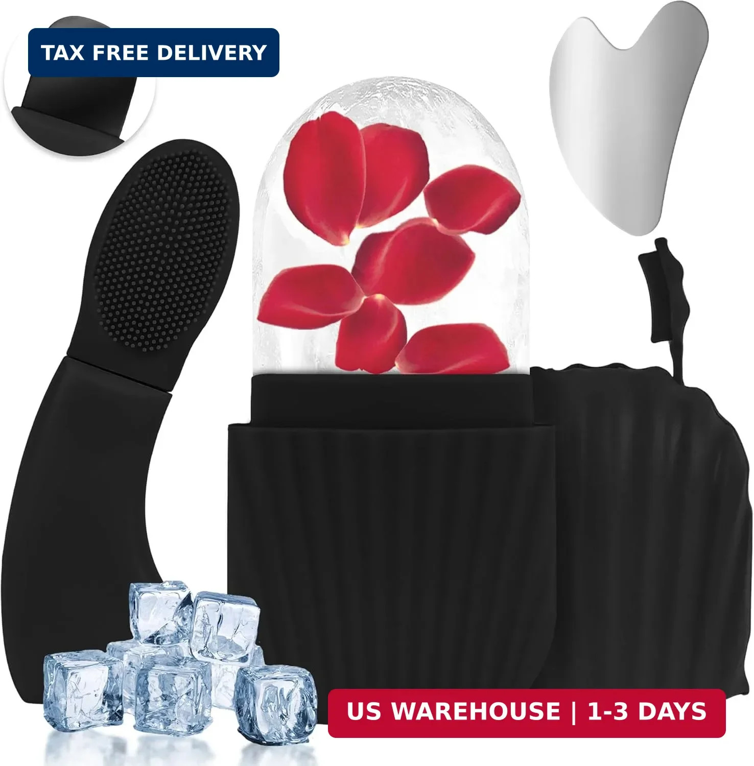 3-in-1Face Ice Roller, Stainless Steel Gua Sha & Cleansing Brush Set | DIY Cold