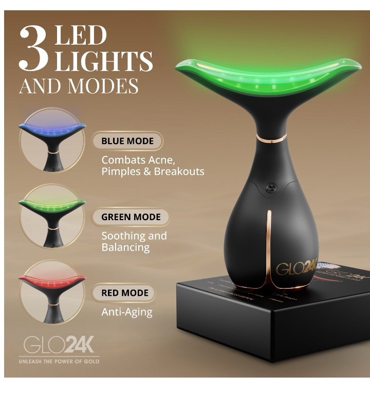 GLO24k Face & Neck LED Light Massager Anti-Aging, Lifting , Firm Authentic