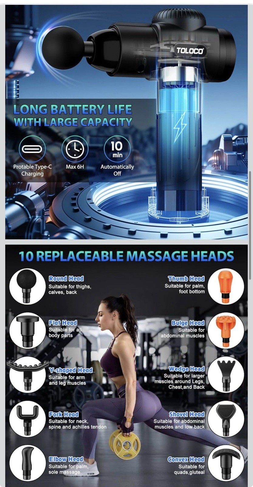 TOLOCO Massage Gun, Deep Tissue Back Massage for Athletes For Pain Relief