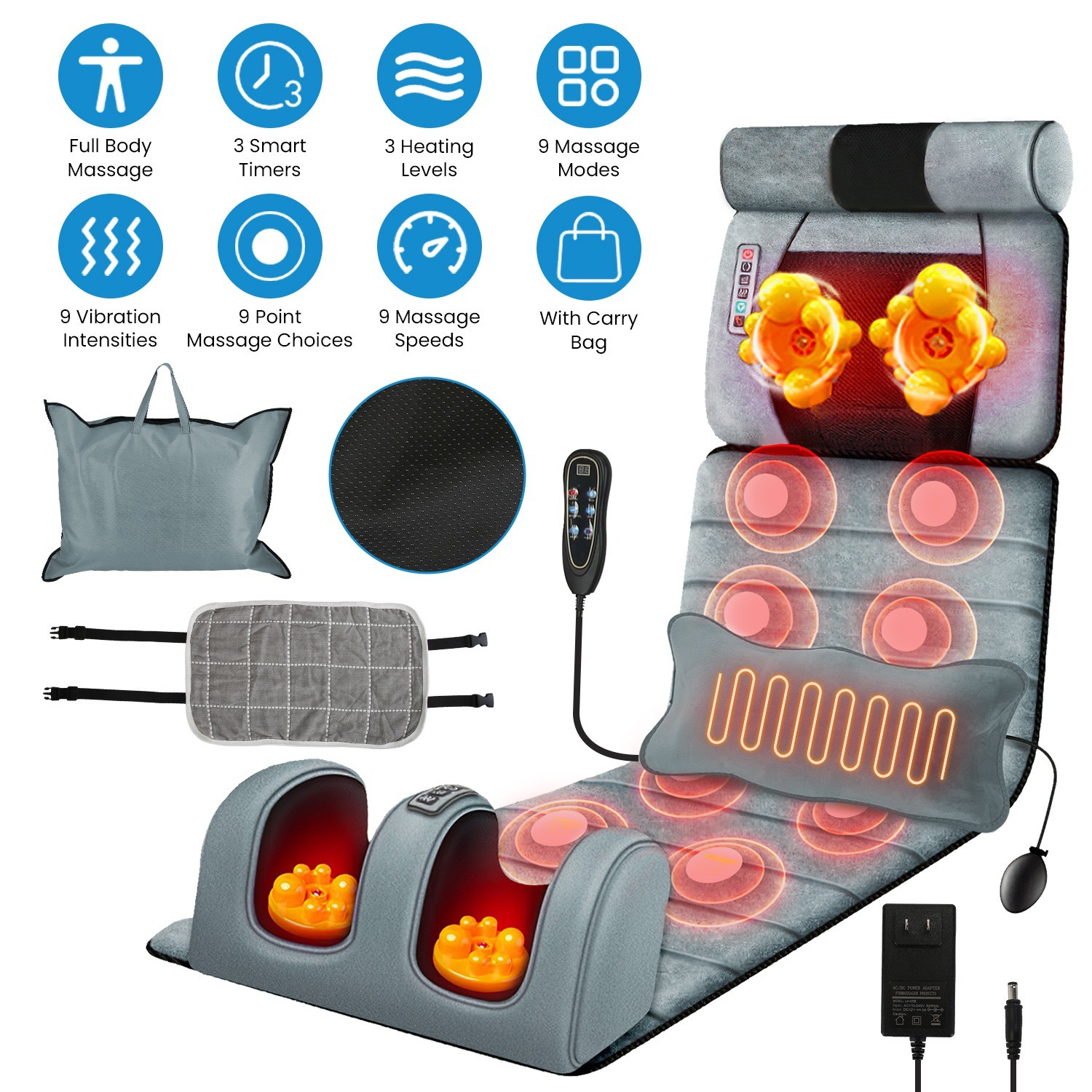 Full Body Massage Mat w/Heat Vibration Massage Pad Cushion Back Massage Gift