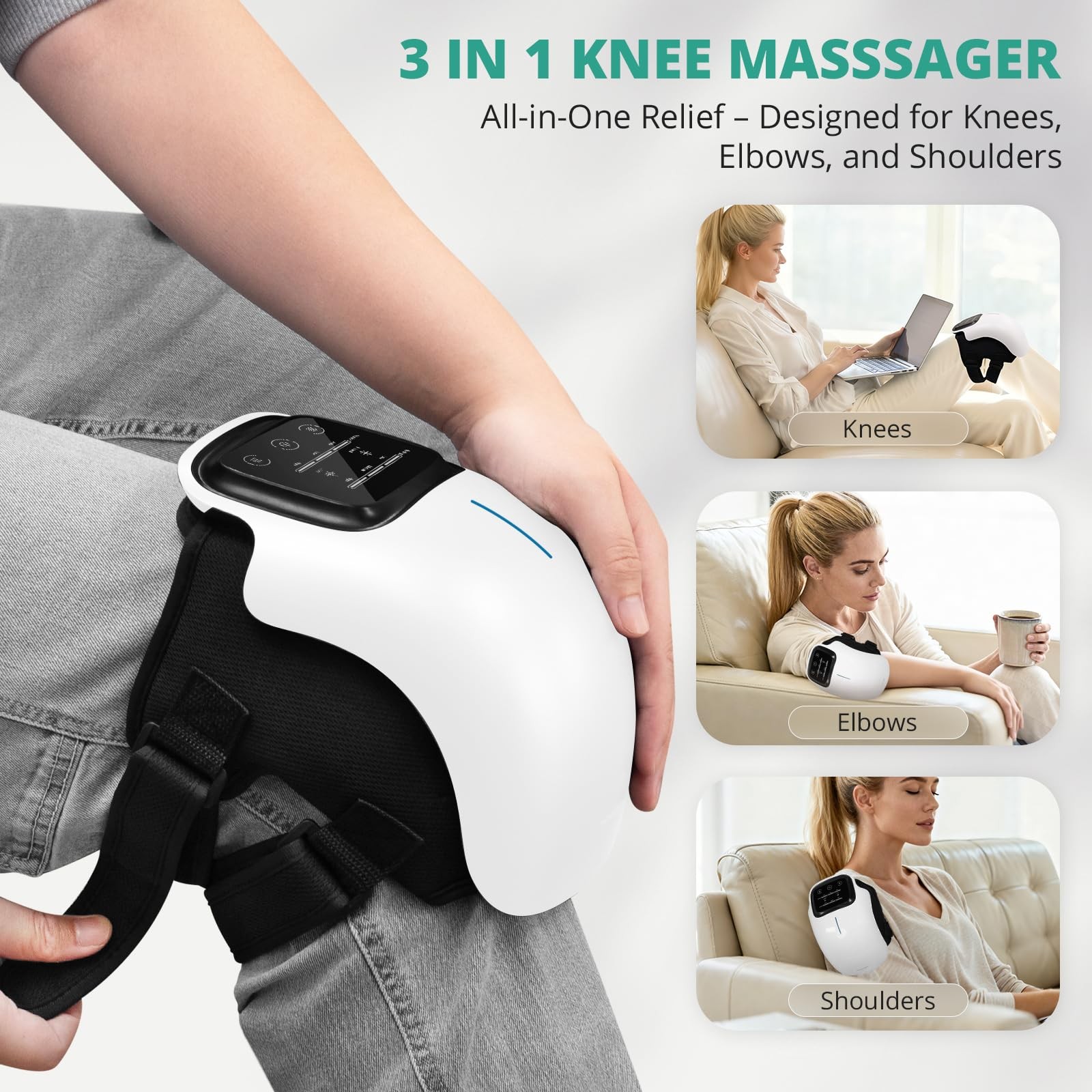 Medcursor Knee Massager Cordless Heated Knee Massager 3 Heating Levels 3