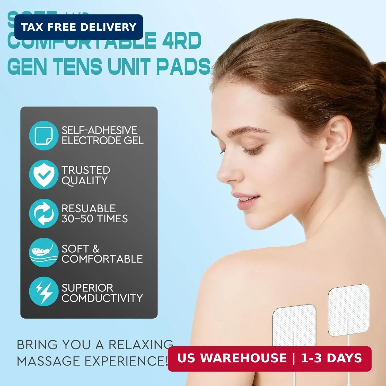 22 PCS 2X 2″ Tens Unit Electrode Pads Compatible with Auvon Tens 7000 Muscle Sti