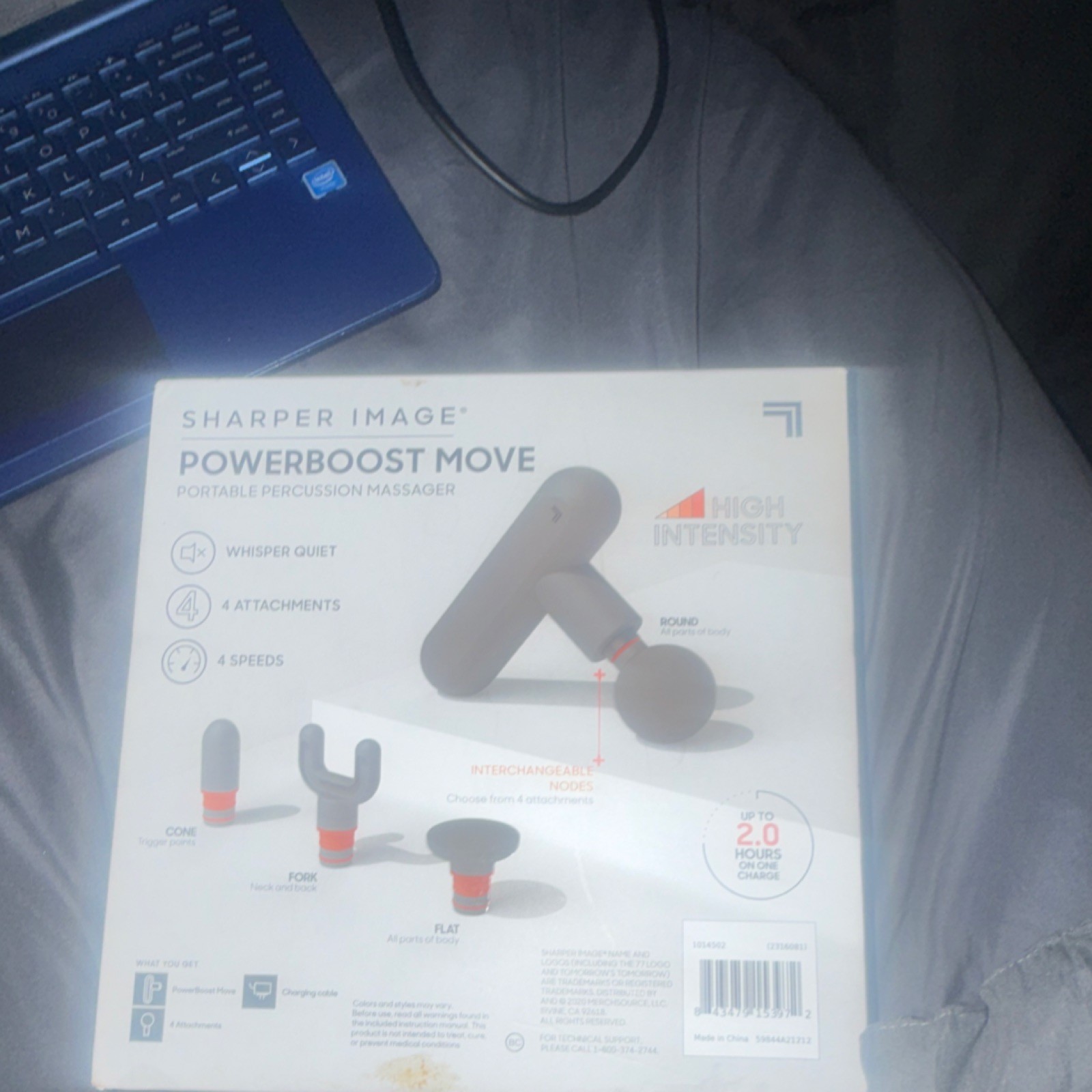 Sharper Image Powerboost Move Massage Gun Cordless Whisper Quiet 4 Heads
