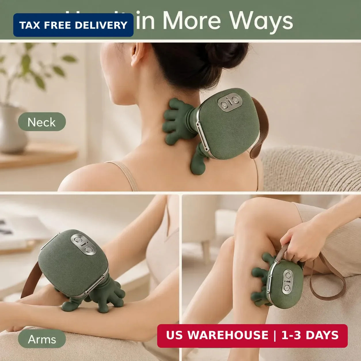 Shoulder and Neck Massager with 4D Kneading & Heat, Green | 3 Massage Styles, 5-