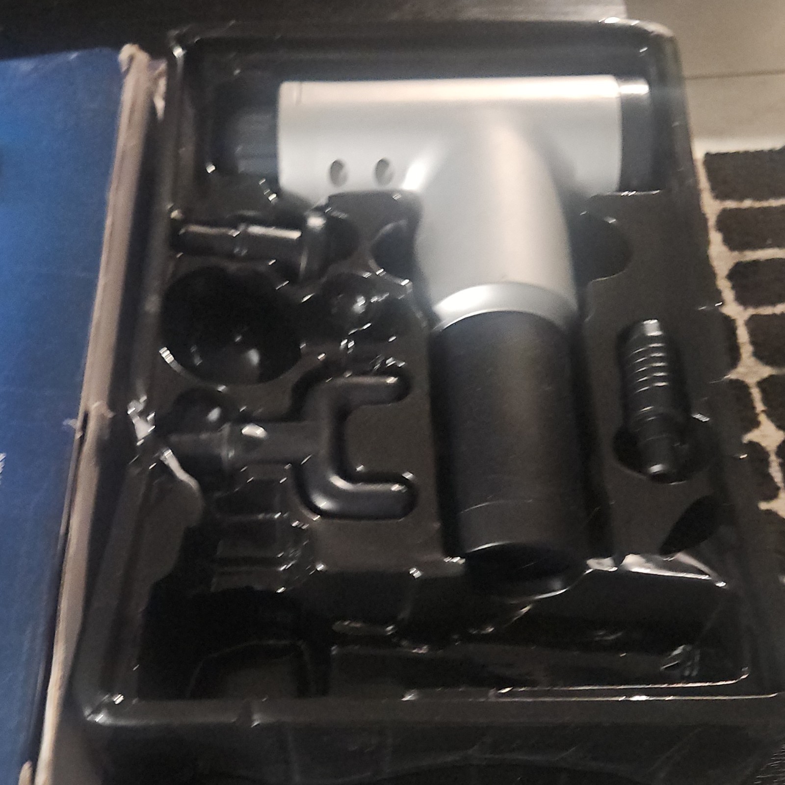 KH-320 Massage Gun, 4 Heads, Silver Black, Rechargeable Cordless Full Body
