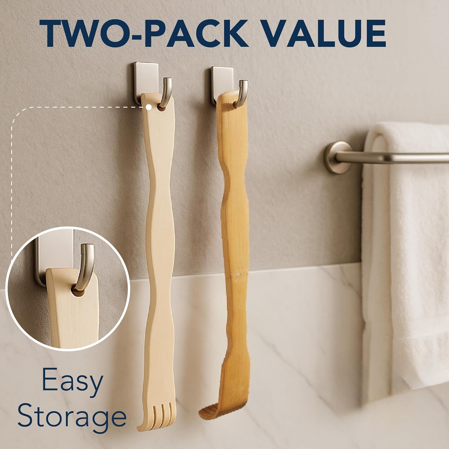 Slick- Bamboo Back Scratcher, 16.5”, 2 Pack, Wooden Back Scratcher Long Handle