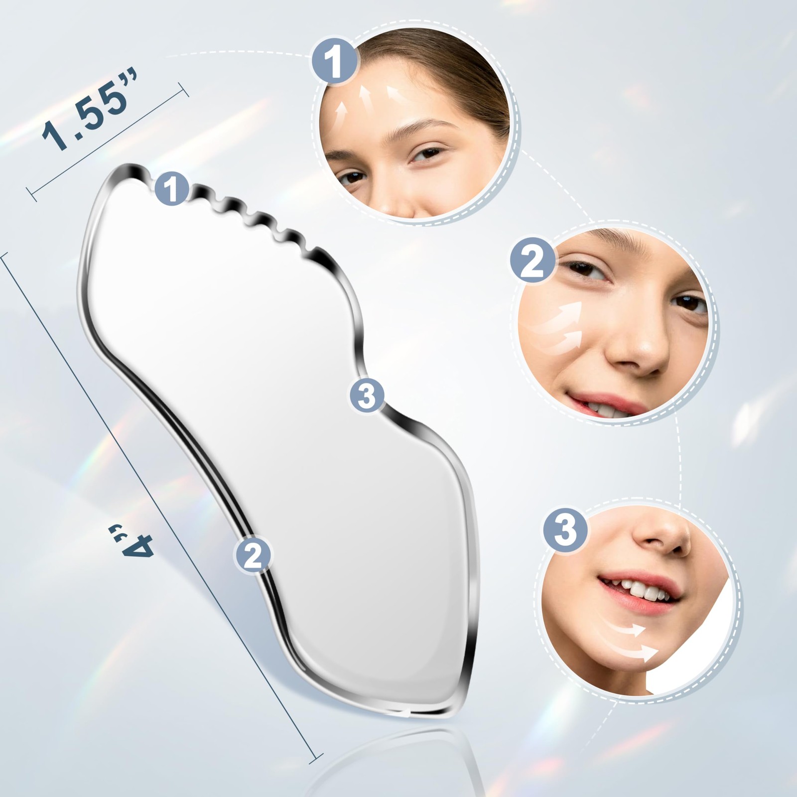 2 Pcs Stainless Steel Gua Sha Tool Facial Jawline Sculpting Face Massager