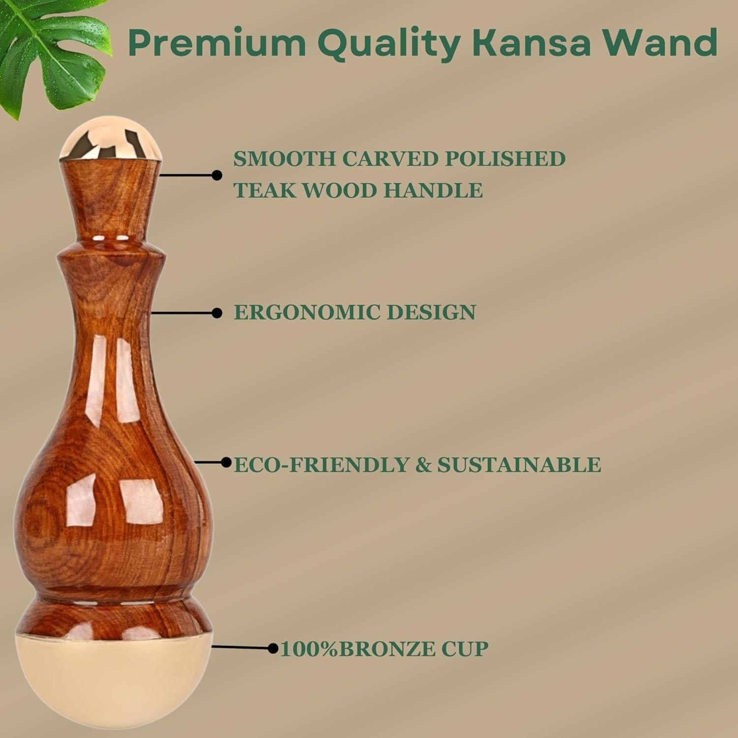 Soulviine Kansa Wand Massager 2 in1 Bronze Cap Traditional Design Face/Foot/Body