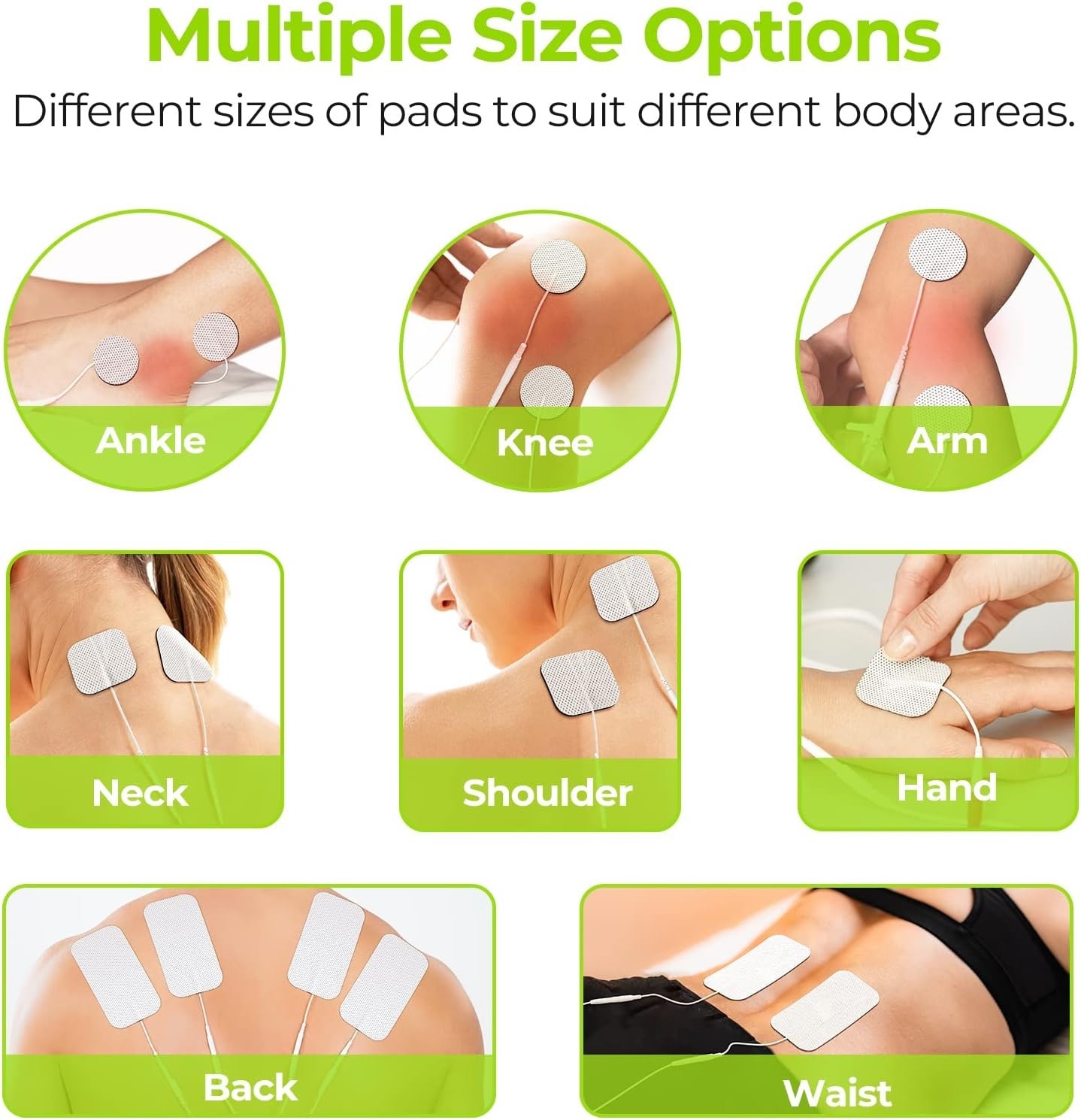 20 Pack TENS Unit Replacement Electrodes Set – Multi-Size, Reusable & Latex-Free