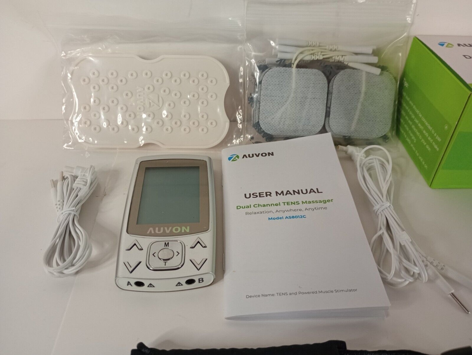 AUVON Dual Channel TENS EMS Unit Massager Electrical Pads MODEL AS8012C