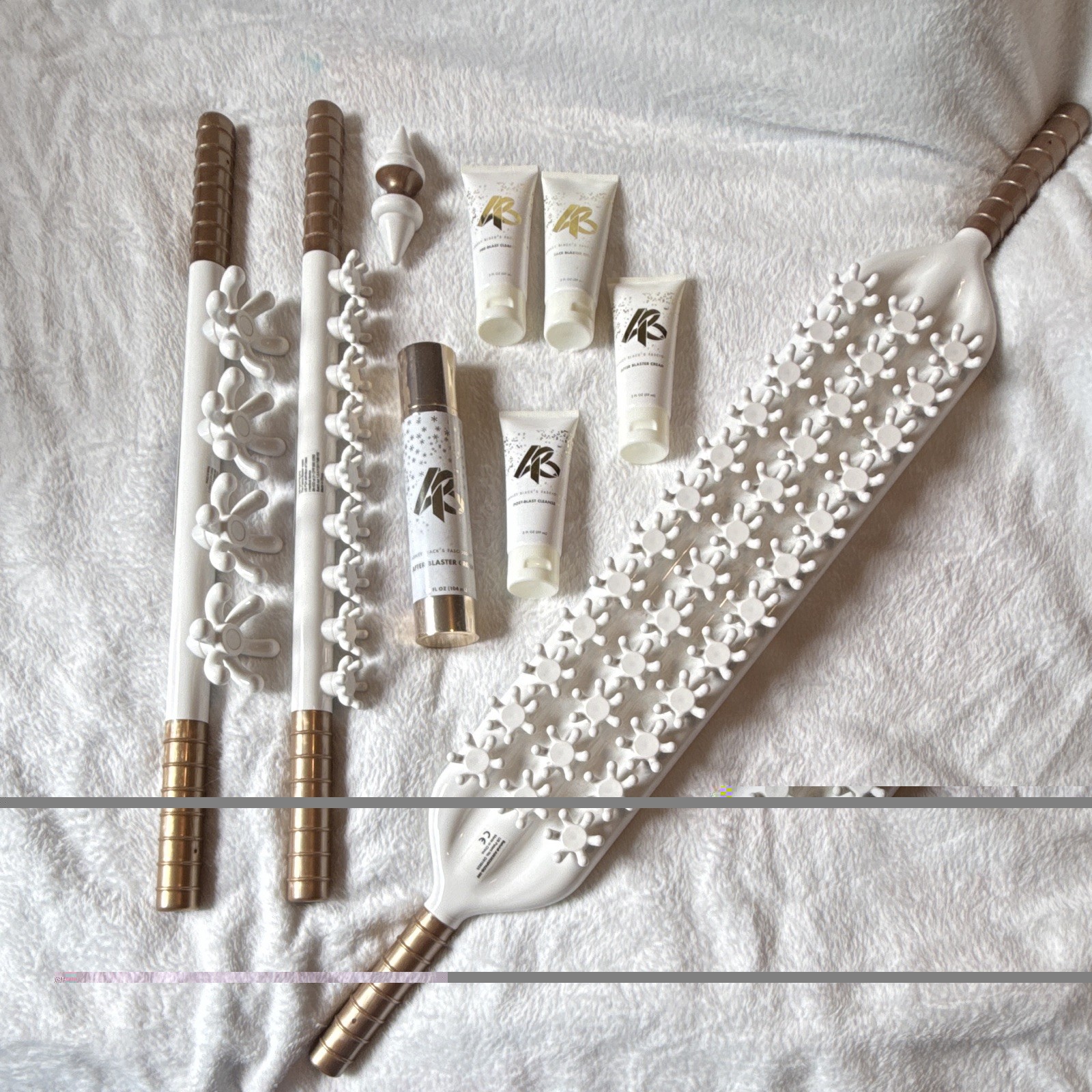 Ashley Black FasciaBlaster Handheld Body Massager Set White/Gold w/ Creams