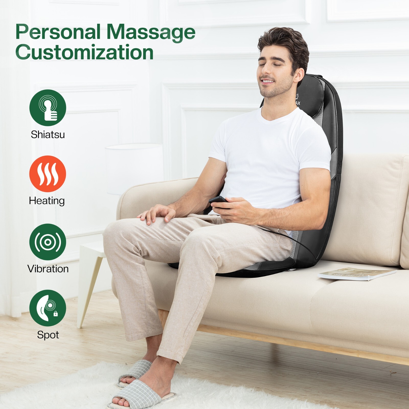 Snailax Massage Seat Cushion with Heated Back Neck Massager Chair for Car Home