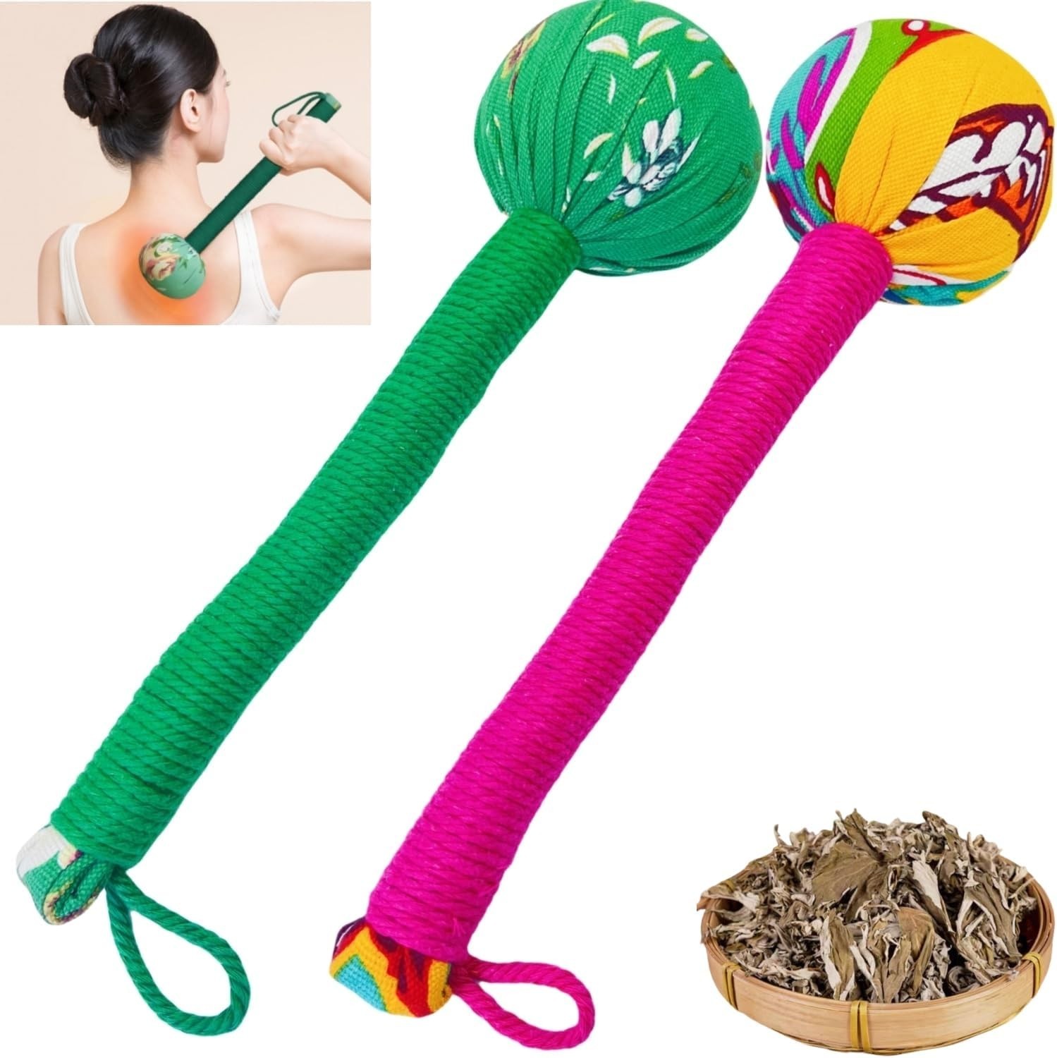 2PCS Handmade Lymphatic Drainage Massage Hammer – Relaxation Tool in Red/Green