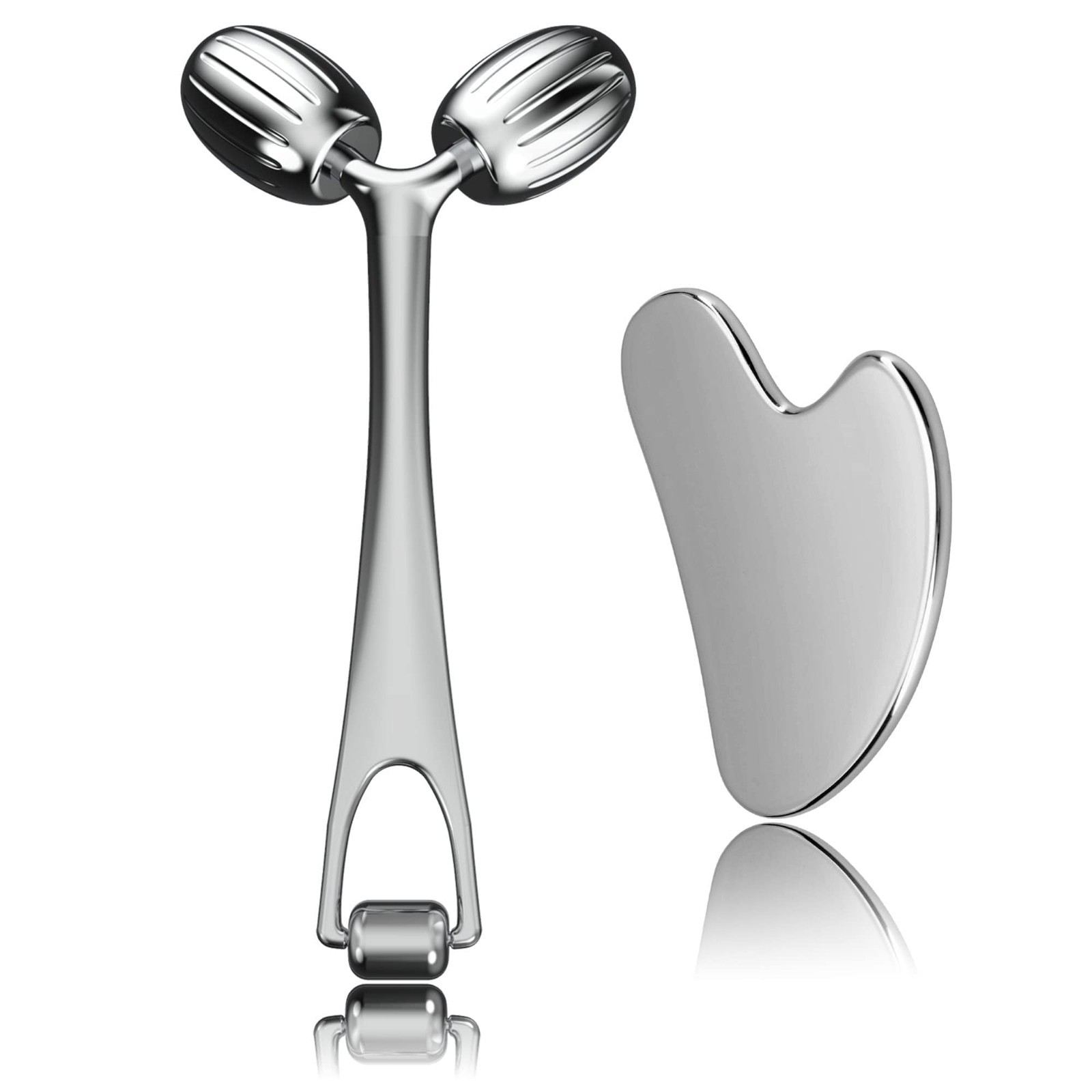 Gua Sha Facial Tools & Face Roller Set – Stainless Steel Massage Tool for Skinca