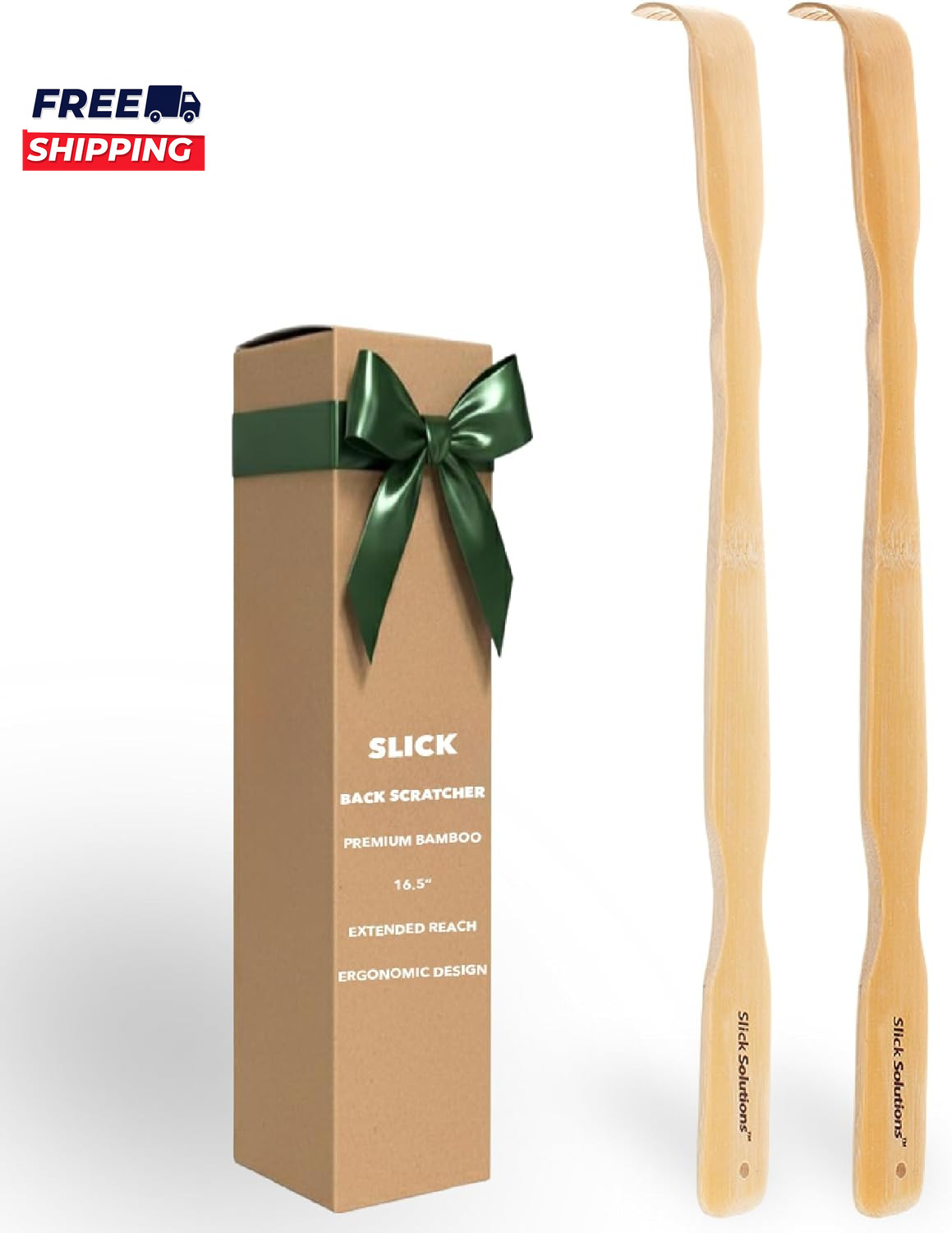 Slick- Bamboo Back Scratcher 16.5”, 2 Pack Wooden Back Scratcher Long Handle