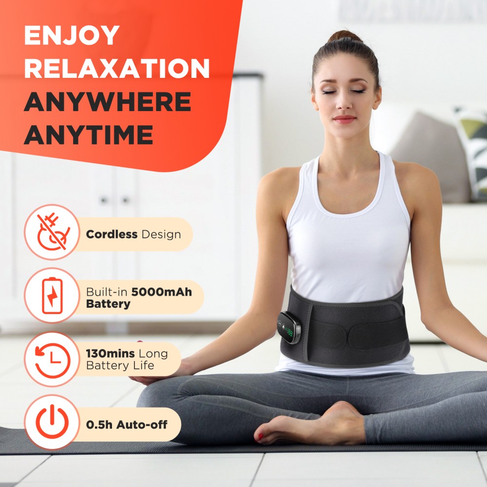 Electric Cordless Red Light Heating Waist Belt Vibration Massager for Men Women