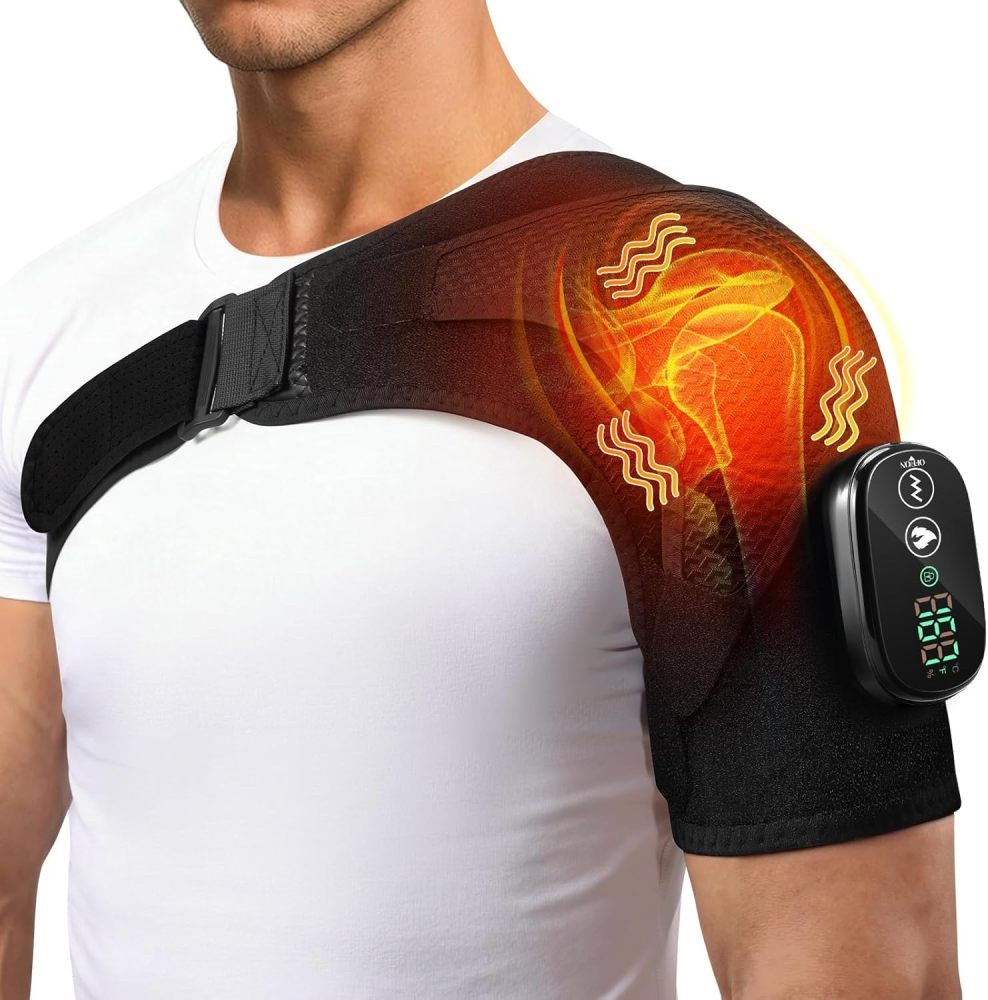 Electric Heated Vibration Shoulder Massager Brace Rotator Cuff Relief Joint Pain