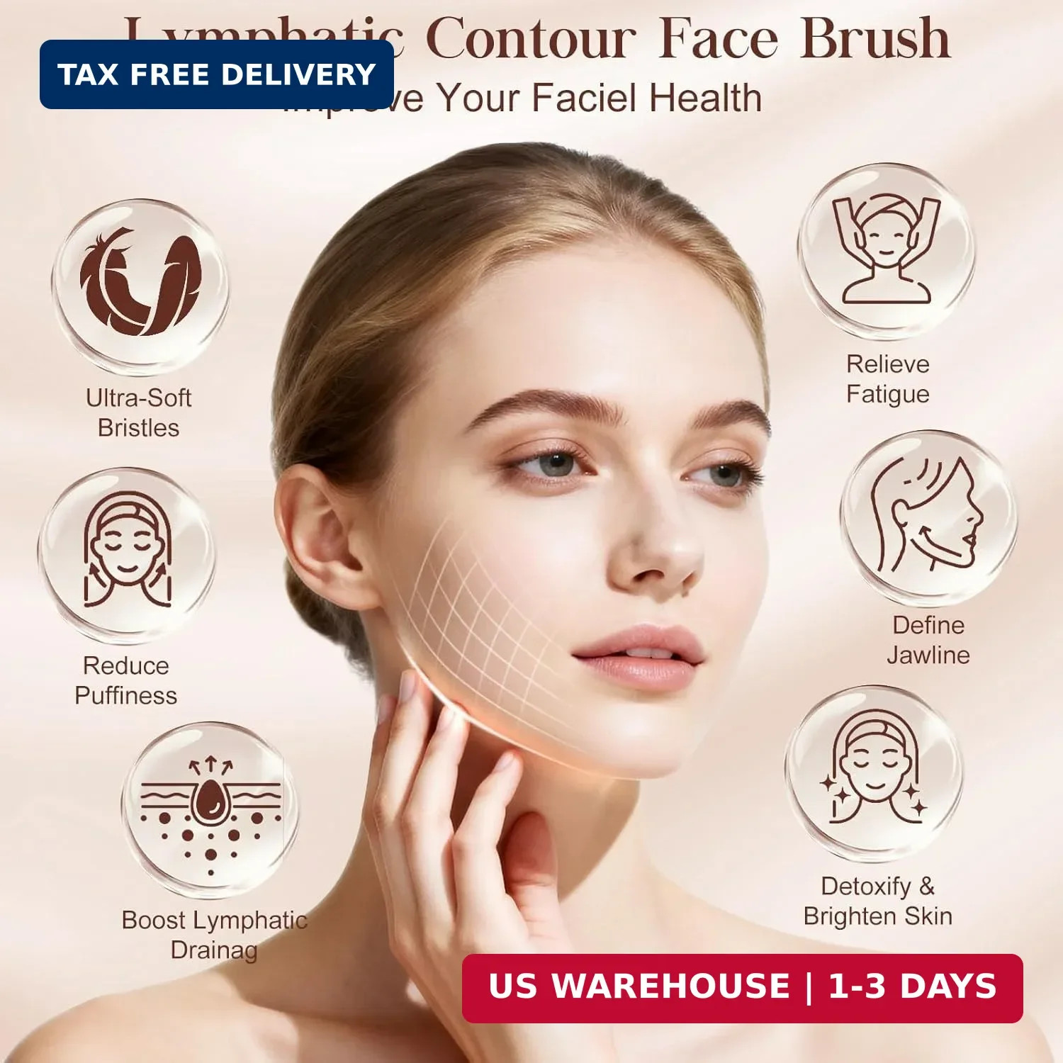 New Lymphatic Contour Face Brush – Dry Brushing Face Massager for Lymphatic Drai