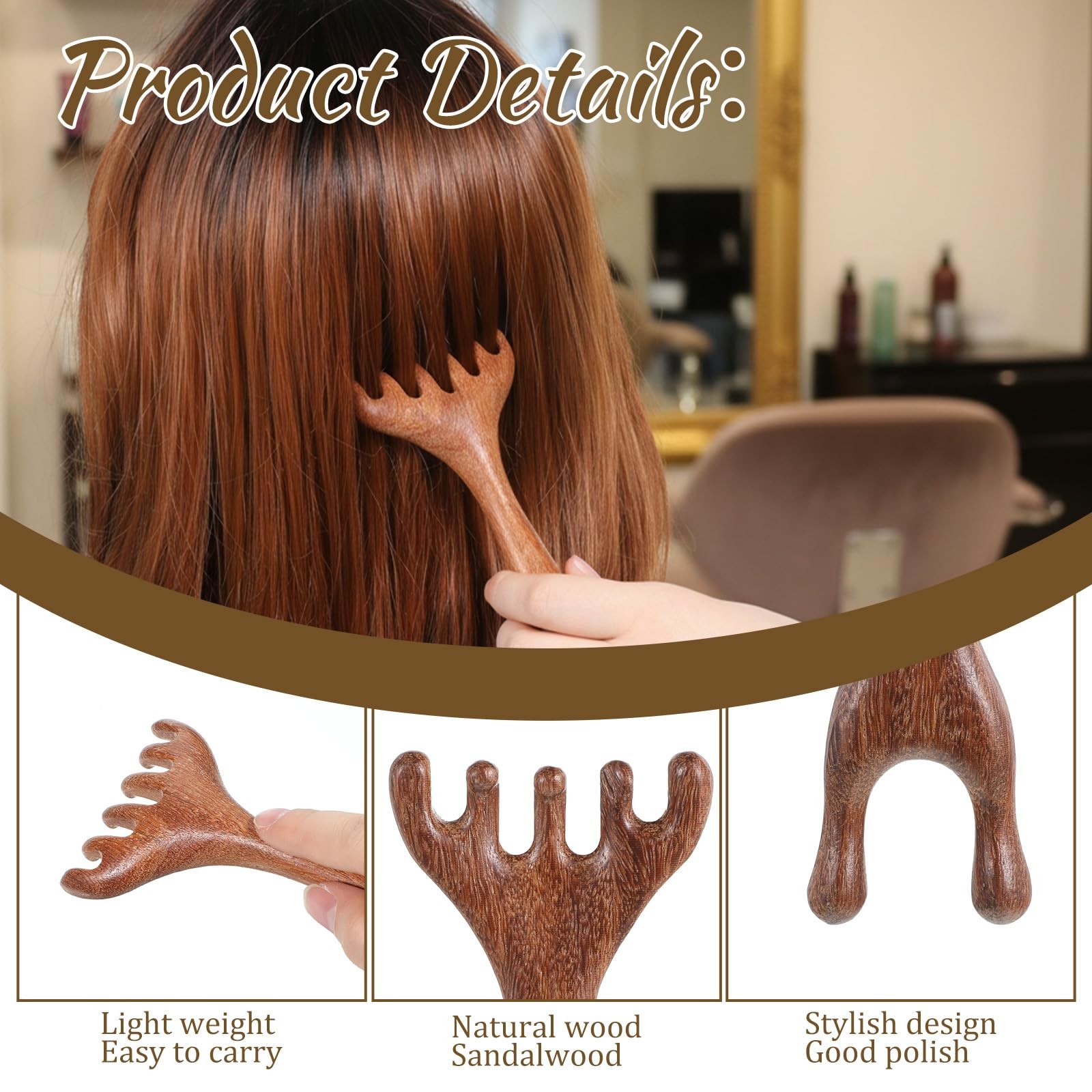 2 Pcs Wood Scalp Massager, Wooden Head Massage Tool Sandalwood Massage Comb f…