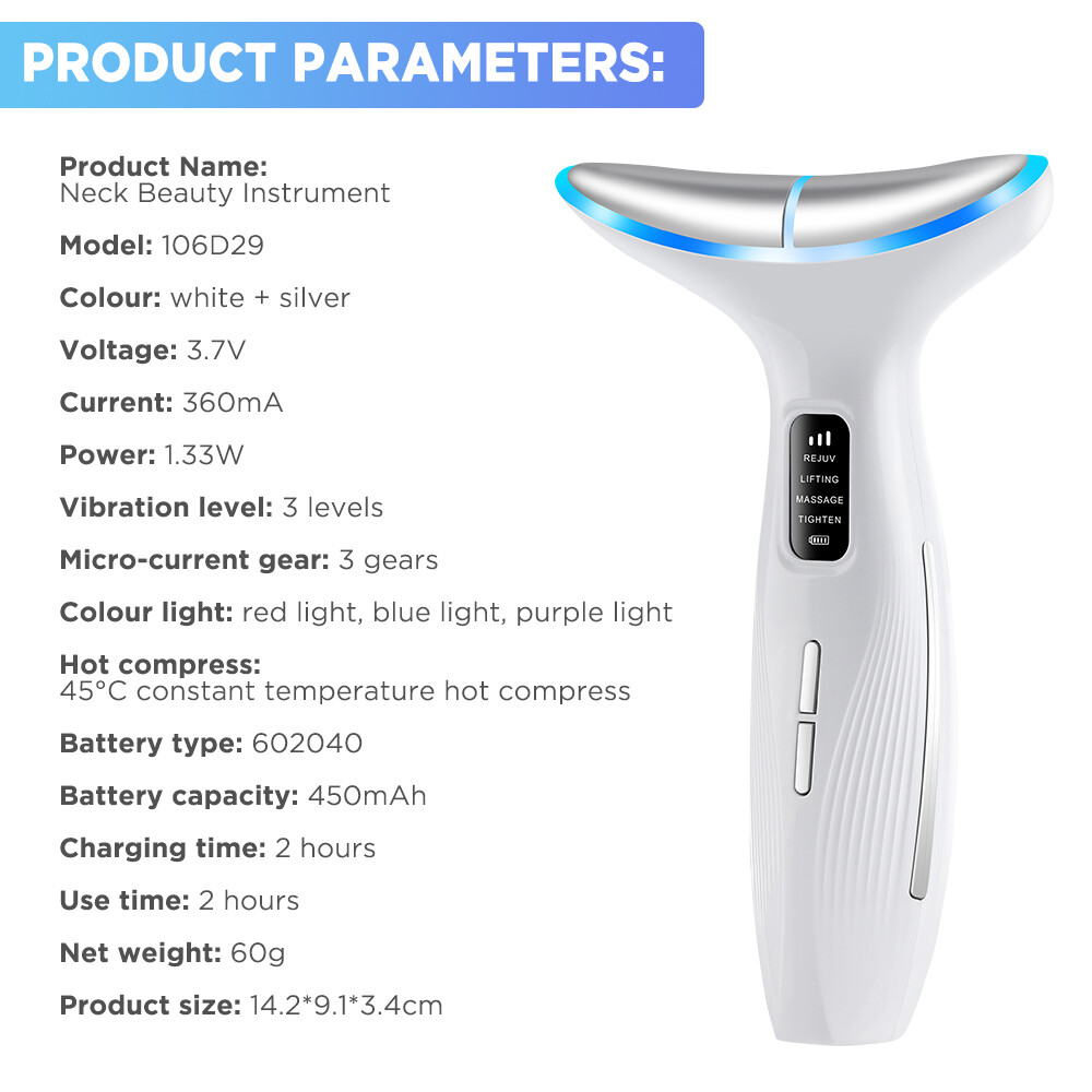 Microcurrent Facial & Neck Massager 3 Modes,Light Therapy, 45°C Constant Heat