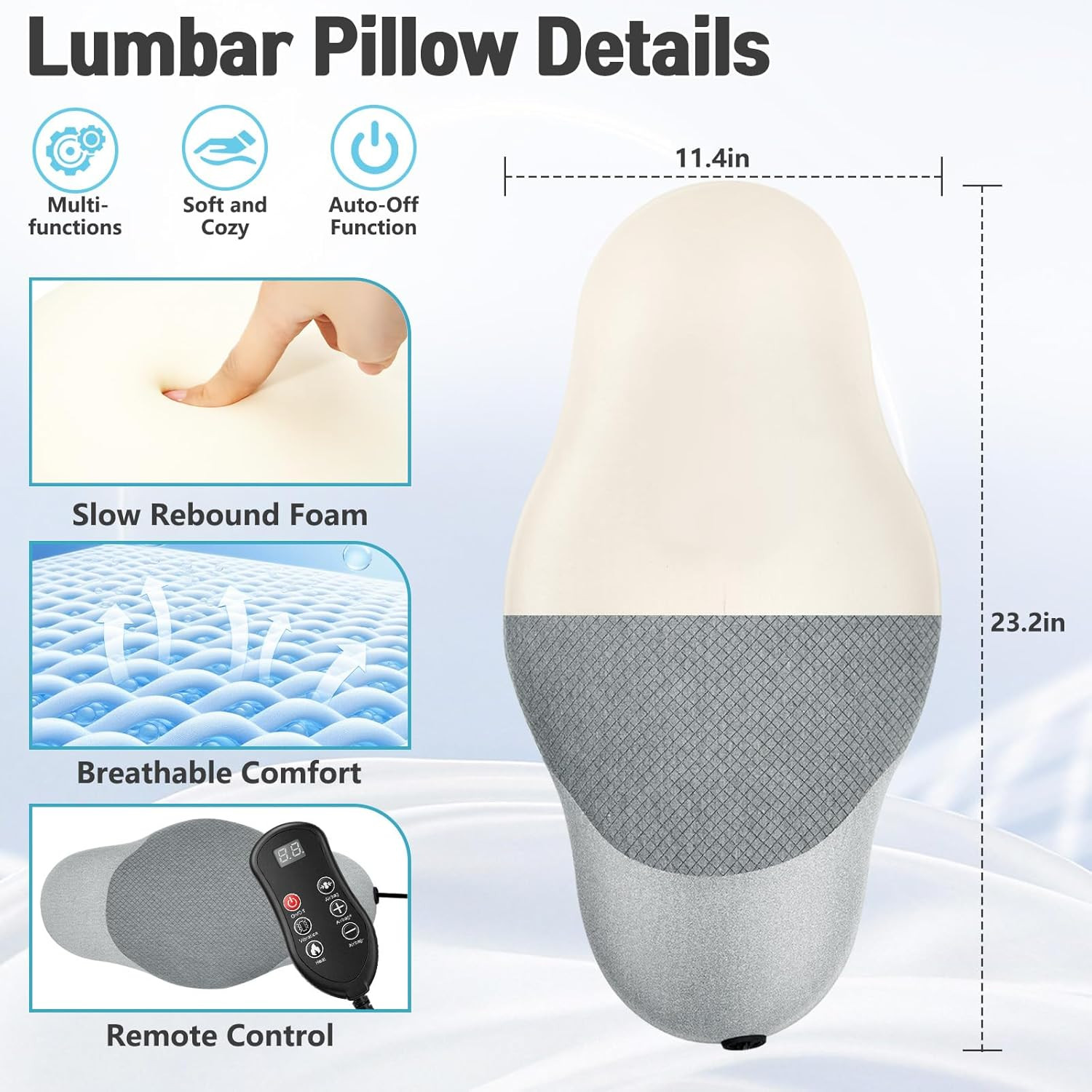 3-in-1 Heated Lumbar Support Pillow with Vibration & Traction for Home & Car