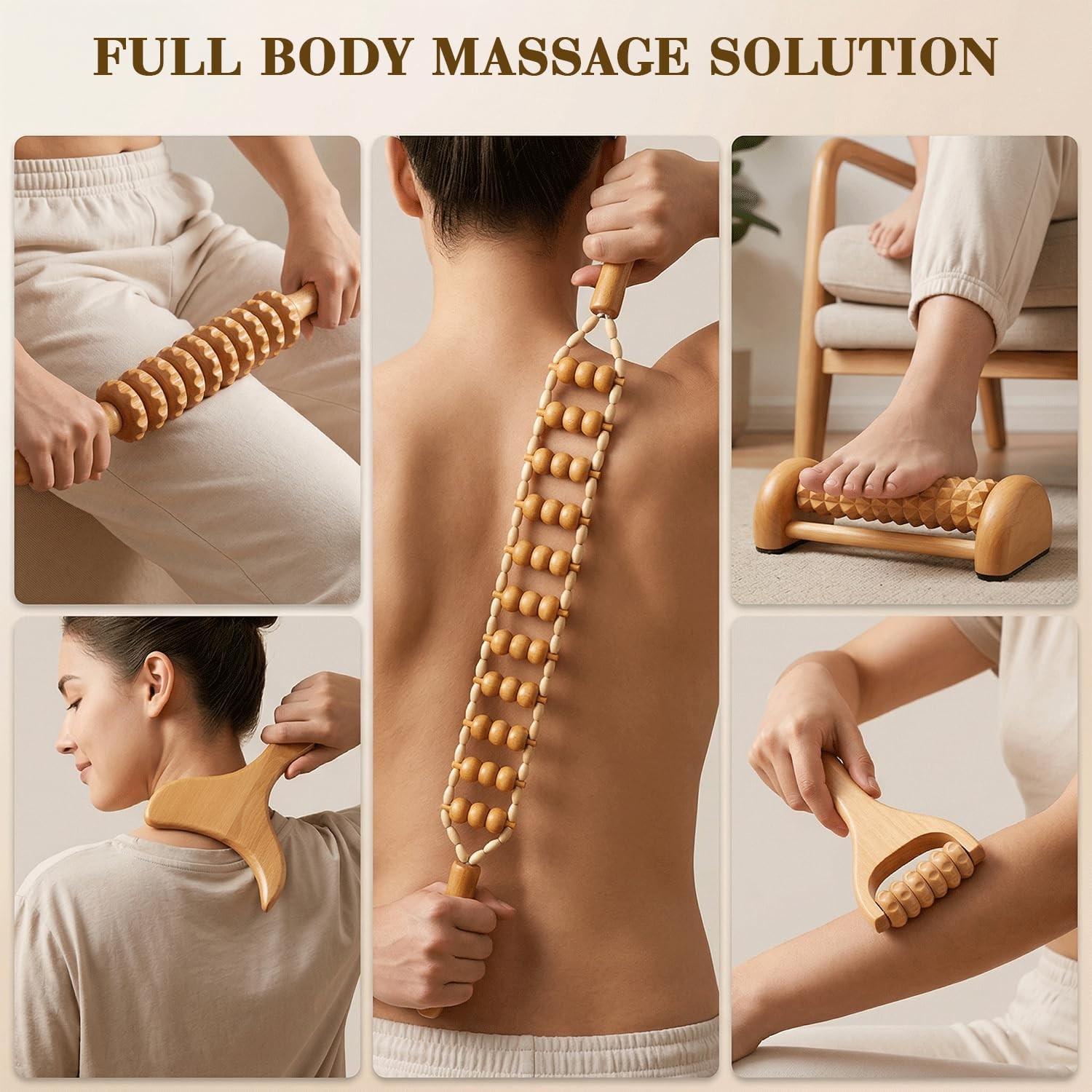 5 in 1 Wood Therapy Massage Tools Set for Cellulite Reduction & Stress Relief…