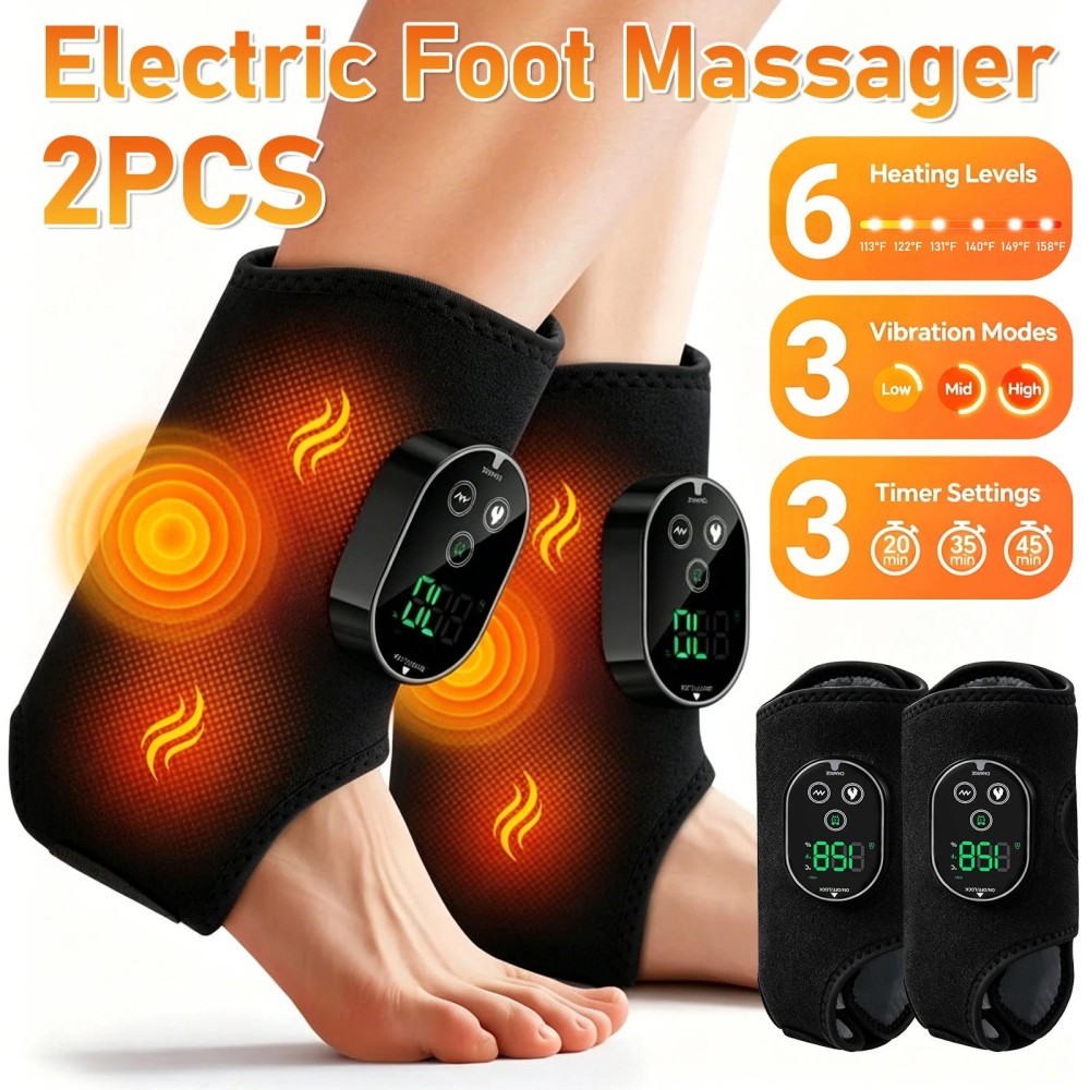 2x Electric Foot Ankle Massager Heating Vibration & Hot Compress Pain Relief