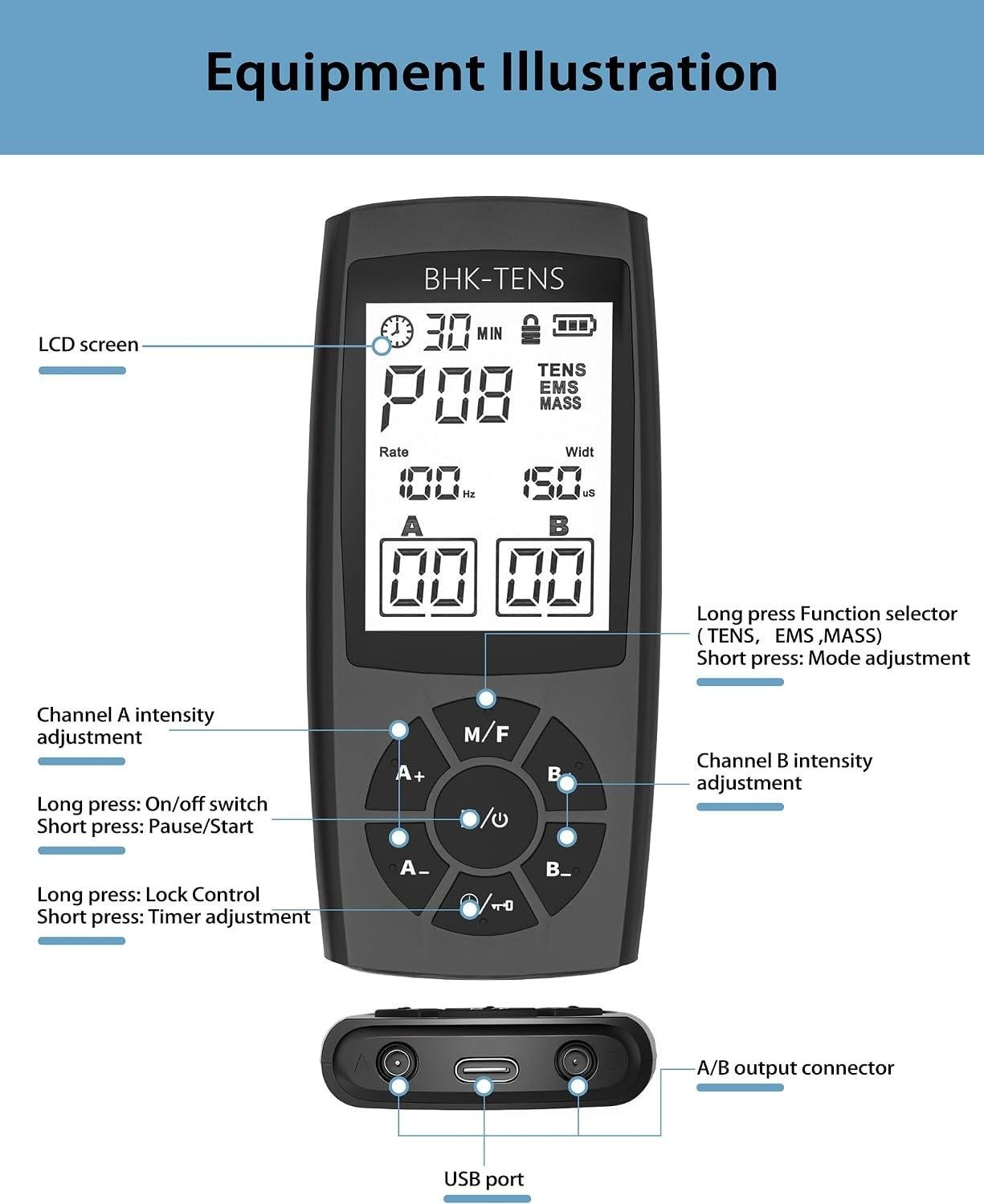 Unit Muscle Stimulator for Pain Relief Therapy, 22 Modes EMS TENS Machine