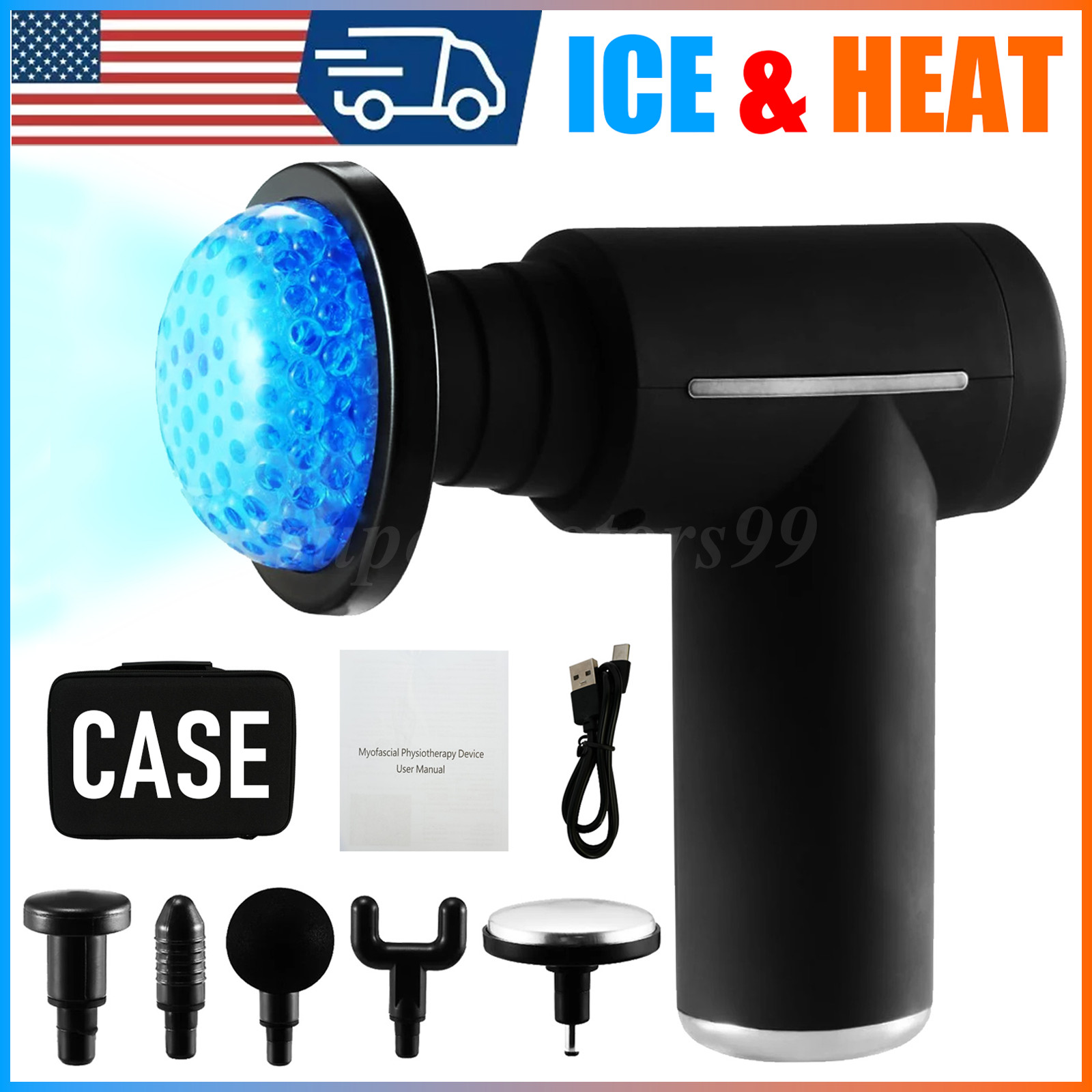 Cold Massage Gun Deep Percussion Tissue Muscle Relax 6 Heads Travel Case LCD