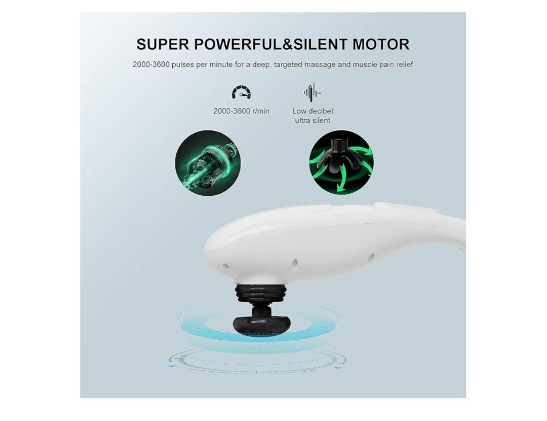 Cordless Handheld Back Massager Deep Tissue Percussion Full Body Relief – White