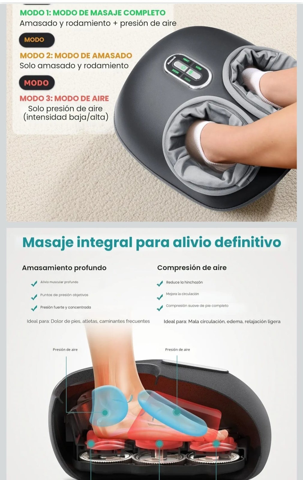 Nekteck Heated Shiatsu Foot Massager, Multispeed Kneading Rolling Vibrating