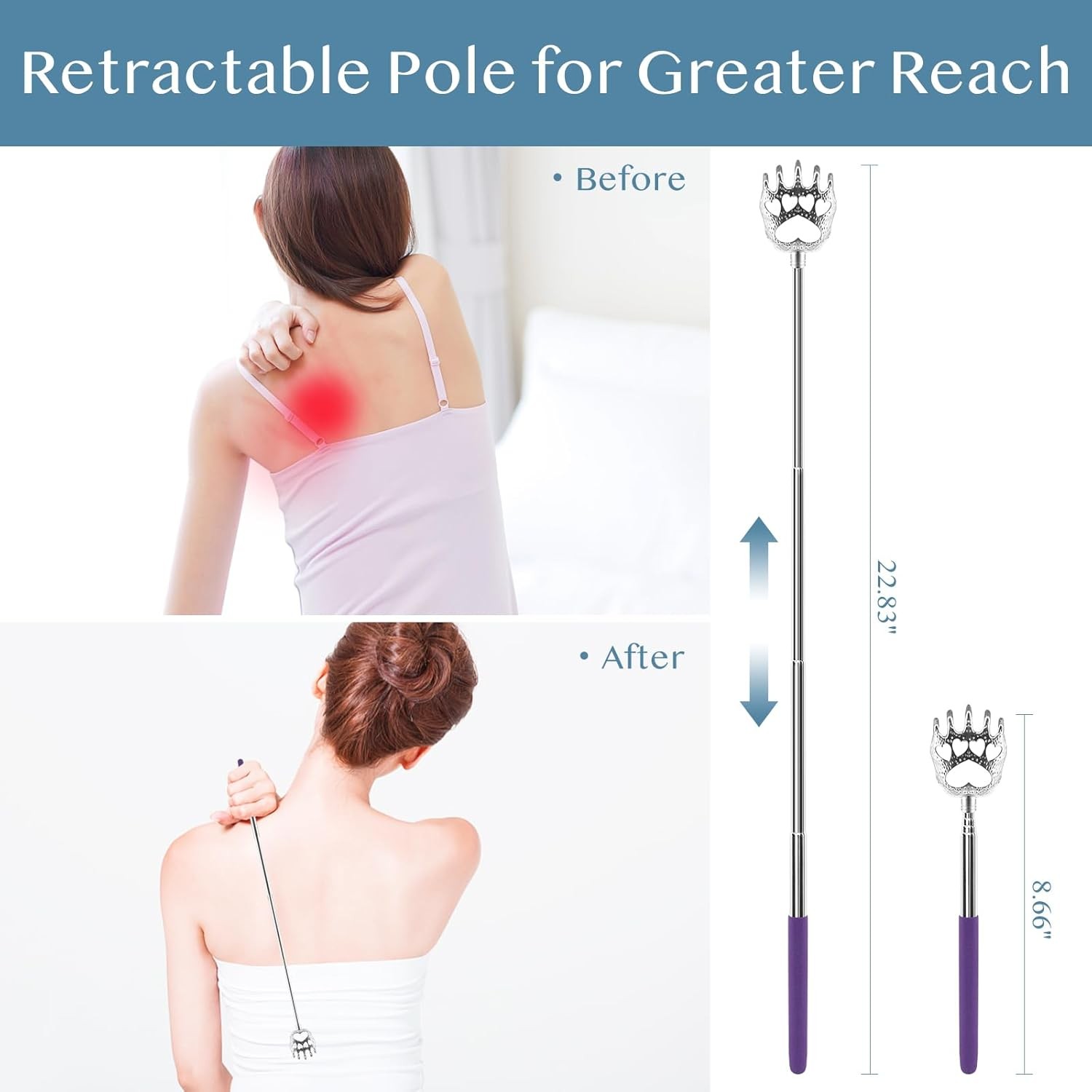 (4-Pack) Extendable Back Scratchers – Metal Claws with Black/Red/Purple/Blue