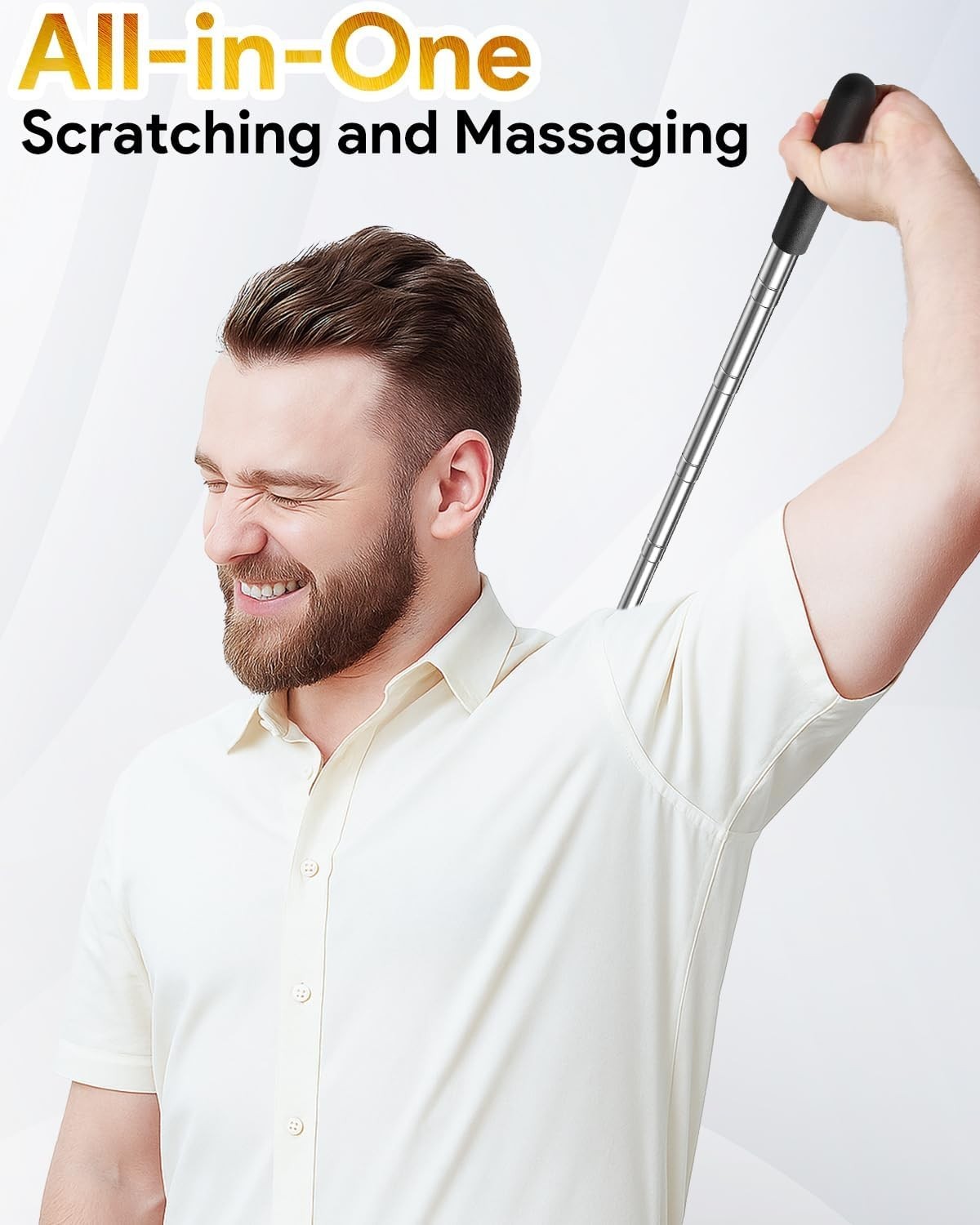 Telescoping Back Scratcher with 5 Detachable Scratching Heads, Rubber Handles, A
