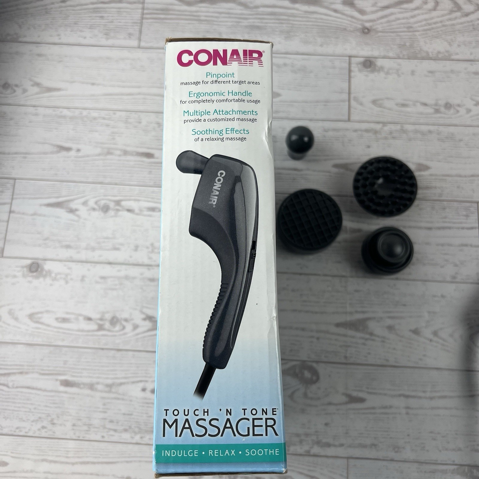 Conair Touch N Tone Portable Body MASSAGER Hand Held Wand 4 Attachments Gray