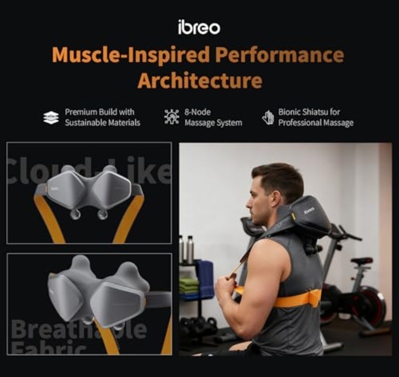 Smart Heated Shiatsu Neck Shoulder Back Massager, App-enabled, 8 Extra-Wide Bion