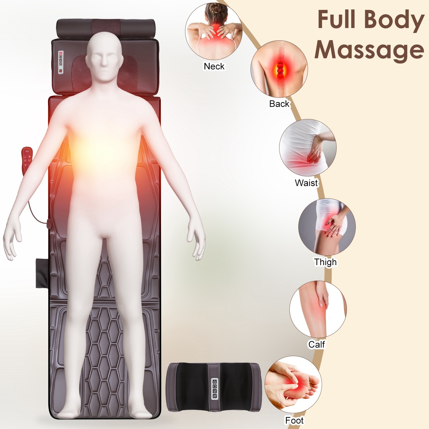 PU Leather Full Body Heating Massage Mat with Anti-Slip Bottom for Stress Relief