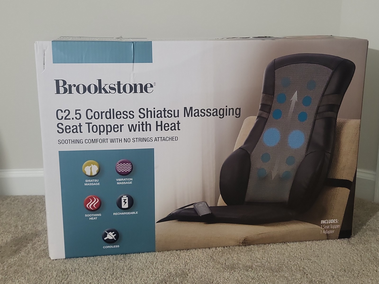 Brookstone C2.5 Cordless Shiatsu Massaging Seat Topper with Heat. NEW IN BOX