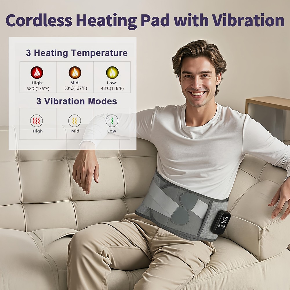 Grey Massage Belt Electric Infrared Heated Back Support Waist Vibration Massager
