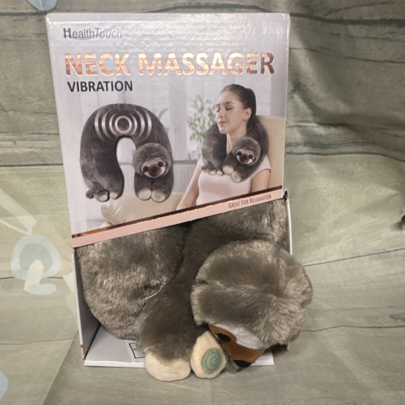 Health Touch Neck Massager Vibrating Cordless Gray Polyester Lightweight