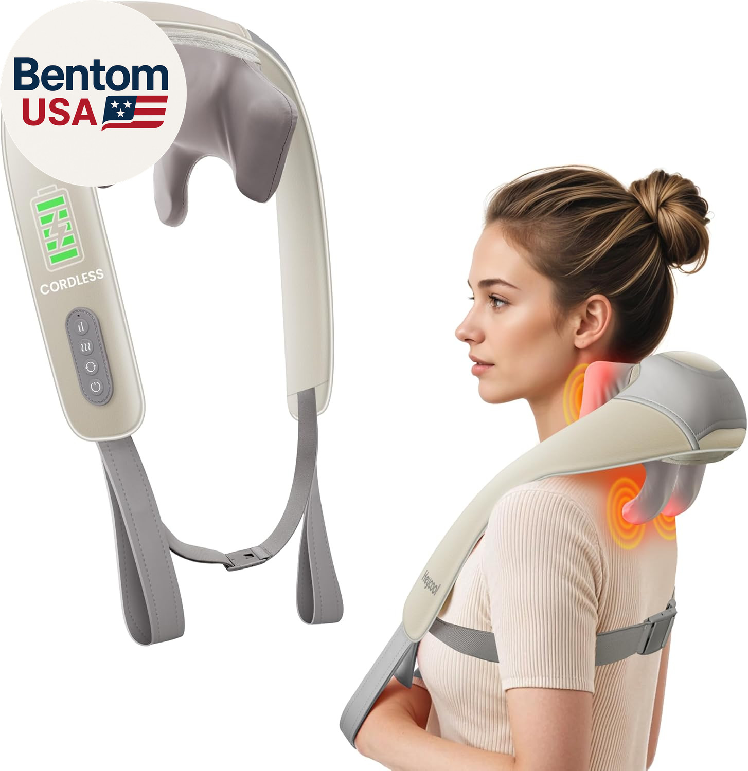 Cordless Neck Massager with Heat, 4D Deep Kneading Neck Shoulder Massager for Pa