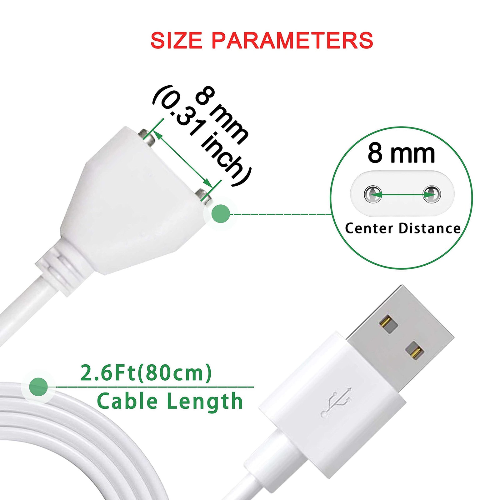 Bicmice USB Magnetic Charging Cable Replacement Charger 8MM/0.31In, White