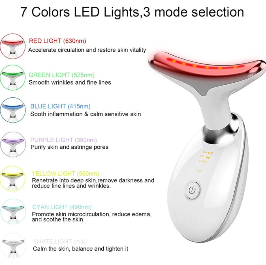 7-Color LED Face & Neck Massager – Warm Vibration Skincare Device