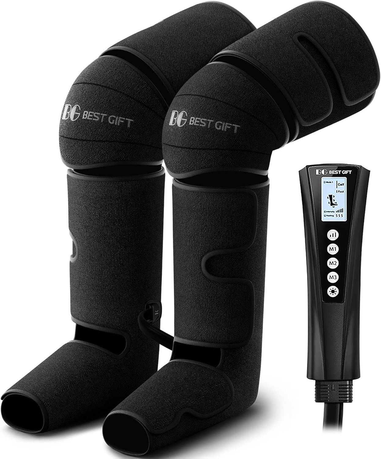 Air Compression Massager with Heat for Foot,Leg,Calf,Thigh Knee Black