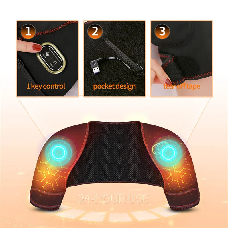 Carbon Fiber Heated Shoulder Support Shoulder Vibration Massager Relieves Frozen