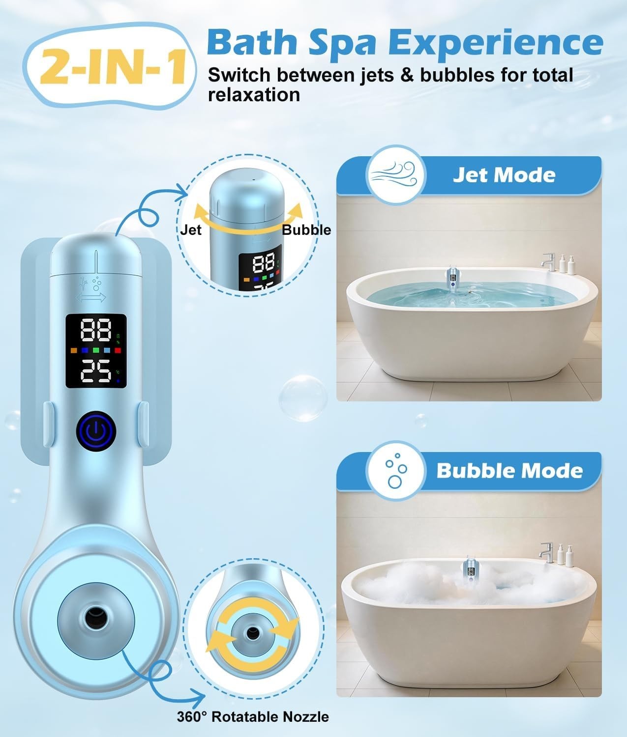 Rechargeable Bath Jet Spa with 10400mAh Battery for Daily Home Relaxation