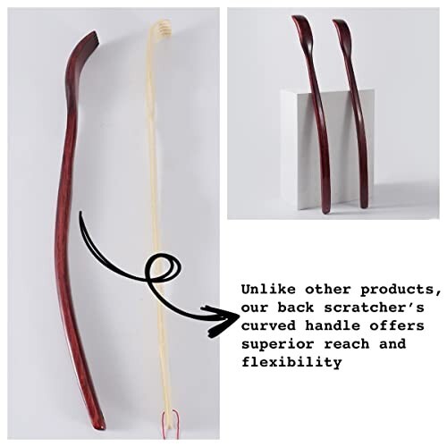 Oversized Wooden Back Scratcher 17″/18» Extended Curved Handle for Better Reach
