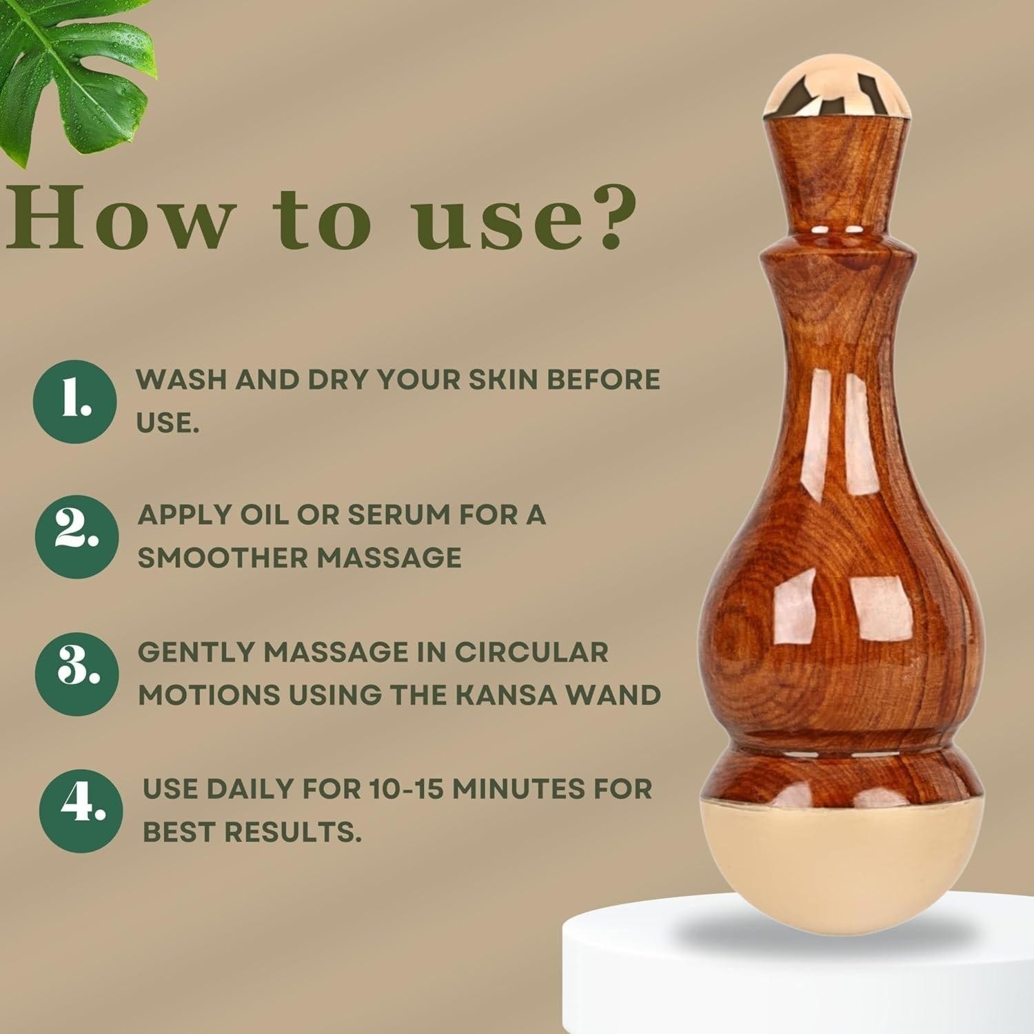 Soulviine Kansa Wand Massager 2 in1 Bronze Cap Traditional Design Face/Foot/Body